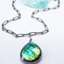 Load image into Gallery viewer, Labradorite Tear Drop on Antique Silver Paperclip