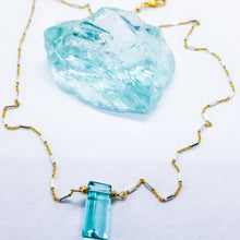 Load image into Gallery viewer, Aqua blue quartz geometry on gold (+ London Blue)
