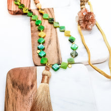 Load image into Gallery viewer, Chrysoprase Sandalwood Mala (Deer Leather)