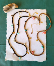 Load image into Gallery viewer, Trinidad: Recycled Java Glass with π Agates & Cowrie Shells π§ββοΈπ (Ferngreen & White & Maroon)