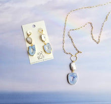 Load image into Gallery viewer, Rainbow 🌈Agate Slice Druzy on Pearls  (Blue, Turquoise, Pink)