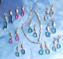 Load image into Gallery viewer, Rainbow 🌈Agate Slice Druzy on Pearls  (Blue, Turquoise, Green, Pink, Gray)