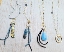 Load image into Gallery viewer, Intuition: Moonstone ๐in Circle on Gold (LONG chain)  (White and Gold)