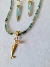 Load image into Gallery viewer, Roman Mermaid: Recycled Roman Glass with Mermaid 🧜♀️ (Gold & Blues & Pearl)