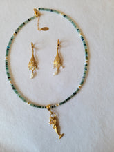 Load image into Gallery viewer, Roman Mermaid: Recycled Roman Glass with Mermaid 🧜♀️ (Gold & Blues & Pearl)