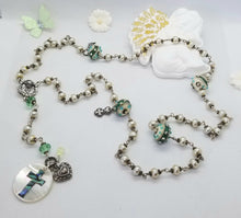 Load image into Gallery viewer, Radiate your Inner Madonna β°ππΏ: Pearly Cross (White & Silver & Blue)