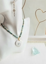 Load image into Gallery viewer, Beachy Shiva Shell Heart on Chrysocolla ππππββοΈπ₯½π΄ (Spiral on Gold, Blue, Green)