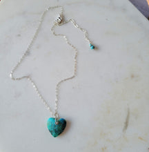 Load image into Gallery viewer, Turquoise Heart Talisman II on Gold (Kingman Turquoise with Bronze & Amazonite)