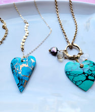 Load image into Gallery viewer, Turquoise Heart Talisman II on Gold (Kingman Turquoise with Bronze & Amazonite)