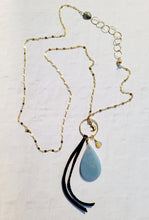 Load image into Gallery viewer, Manifestations: Angelite and Marcasite on Gold (LONG chain) ๐ (Blue, Gray and Gold)