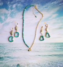 Load image into Gallery viewer, Summer Gold Lore (Turquoise & White & Silver Freshwater Pearls 🦪)