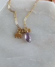 Load image into Gallery viewer, Elephant 🐘 Circle of Love: Golden Paperclip with Moonstone (green Fluorite/ purple Amethyst)