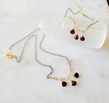 Load image into Gallery viewer, Garnet Drops Necklace (Red & Gold & Silver)