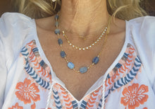 Load image into Gallery viewer, Kyanite Chevron: Denim-blue Kyanite ovals on gold chevron