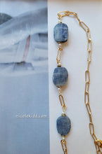 Load image into Gallery viewer, Kyanite Chevron: Denim-blue Kyanite ovals on gold chevron