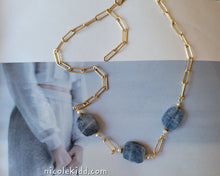 Load image into Gallery viewer, Kyanite Chevron: Denim-blue Kyanite ovals on gold chevron