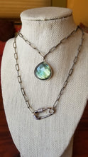 Load image into Gallery viewer, Labradorite Tear Drop on Antique Silver Paperclip