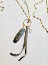 Load image into Gallery viewer, Manifestations: Angelite and Marcasite on Gold (LONG chain) ๐ (Blue, Gray and Gold)