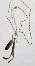 Load image into Gallery viewer, Manifestations: Angelite and Marcasite on Gold (LONG chain) ๐ (Blue, Gray and Gold)
