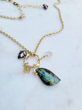 Load image into Gallery viewer, Peacocking Labradorite Tear Drop (Gold)