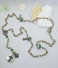 Load image into Gallery viewer, Radiate your Inner Madonna β°ππΏ: Pearly Cross (White & Silver & Blue)