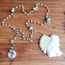 Load image into Gallery viewer, Radiate your Inner Madonna β°ππΏ: Pearly Cross (White & Silver & Blue)