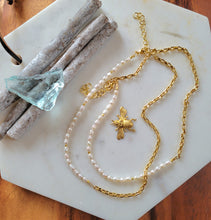 Load image into Gallery viewer, Summer Gold Lore (Turquoise & White & Silver Freshwater Pearls 🦪)