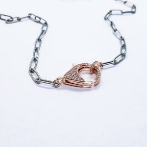 Rosegold Micro Pavé CZs Lobster on Antique Paperclip