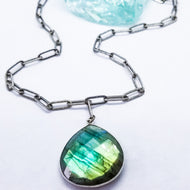 Labradorite Tear Drop on Antique Silver Paperclip
