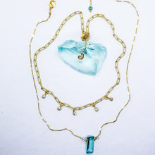Load image into Gallery viewer, Aqua blue quartz geometry on gold (+ London Blue)
