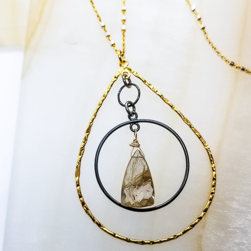 Milk and Honey Moonstone Tear Drop Necklace (Gold & Oxi Silver)
