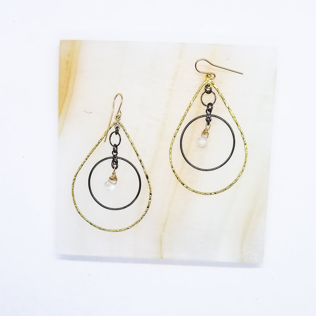 Milk and Honey Moonstone Tear Drop Hoops (Gold & Oxi Silver)