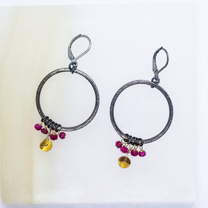 Ruby Berries on Black Circles (Red & Oxidized Silver)