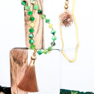 Chrysoprase Sandalwood Mala (Deer Leather)
