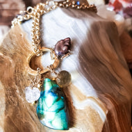 Peacocking Labradorite Tear Drop (Gold)