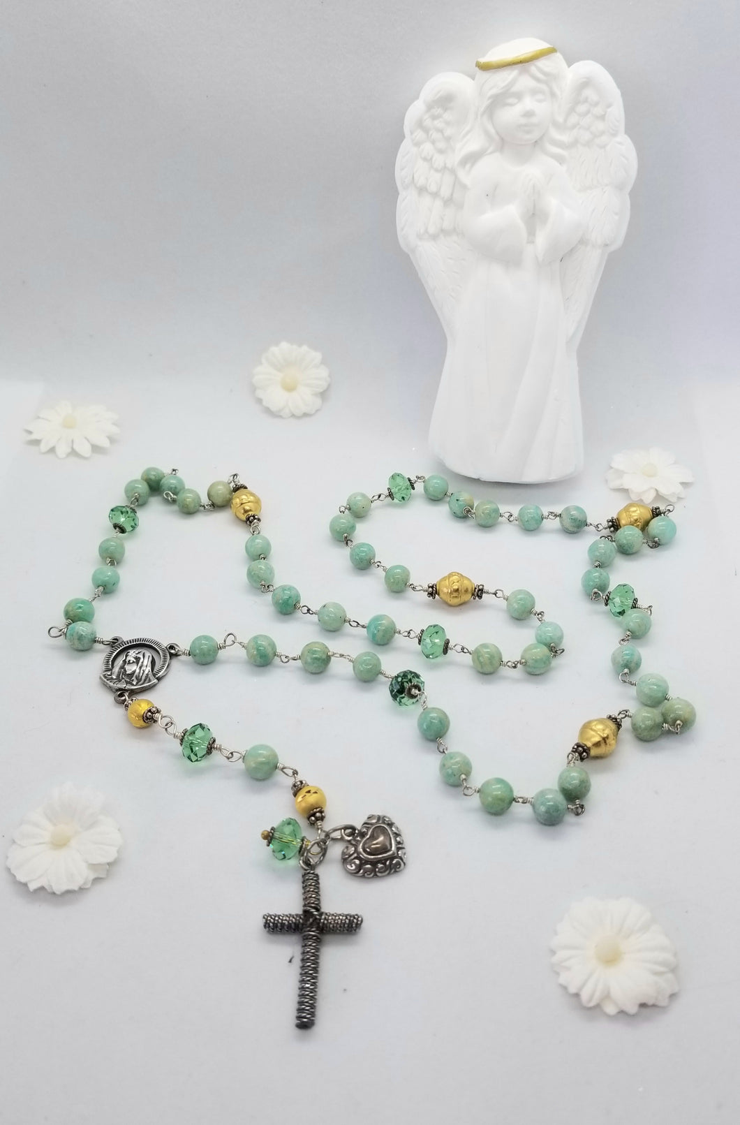 Radiate your Inner Madonna❤🙏📿: Amazonite Mary (Mint & Silver & Gold)