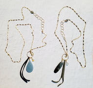 Manifestations: Angelite and Marcasite on Gold (LONG chain) 🍂 (Blue, Gray and Gold)