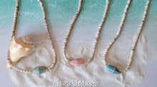 Load image into Gallery viewer, Beach Treasures III: Java Glass Chokers 🧜‍♀️🏄 (Coral Pink, Pistaccio Gree and Turquoise Blue Java Glass)
