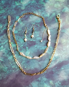 🆕 Modern Biwa Keshi Pearl 🦪 Chain (Gold Box Chain)