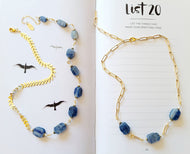 Kyanite Chevron: Denim-blue Kyanite ovals on gold chevron