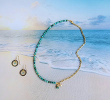 Load image into Gallery viewer, Summer Gold Lore (Turquoise &amp; White &amp; Silver Freshwater Pearls 🦪)
