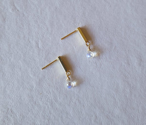 Gemstone Gold Bar Stud Earrings