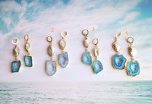 Load image into Gallery viewer, Rainbow 🌈Agate Slice Druzy on Pearls  (Blue, Turquoise, Green, Pink, Gray)
