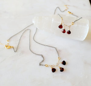 Garnet Drops Necklace (Red & Gold & Silver)