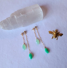 Load image into Gallery viewer, Stone of Venus: Green Chrysoprase on Gold Threaders ❤ (Minimalist)
