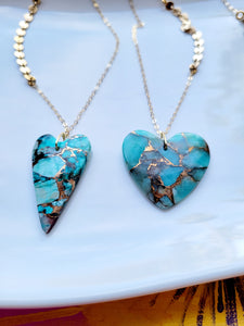 Turquoise Heart Talisman II on Gold (Kingman Turquoise with Bronze & Amazonite)