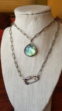 Load image into Gallery viewer, Labradorite Tear Drop on Antique Silver Paperclip
