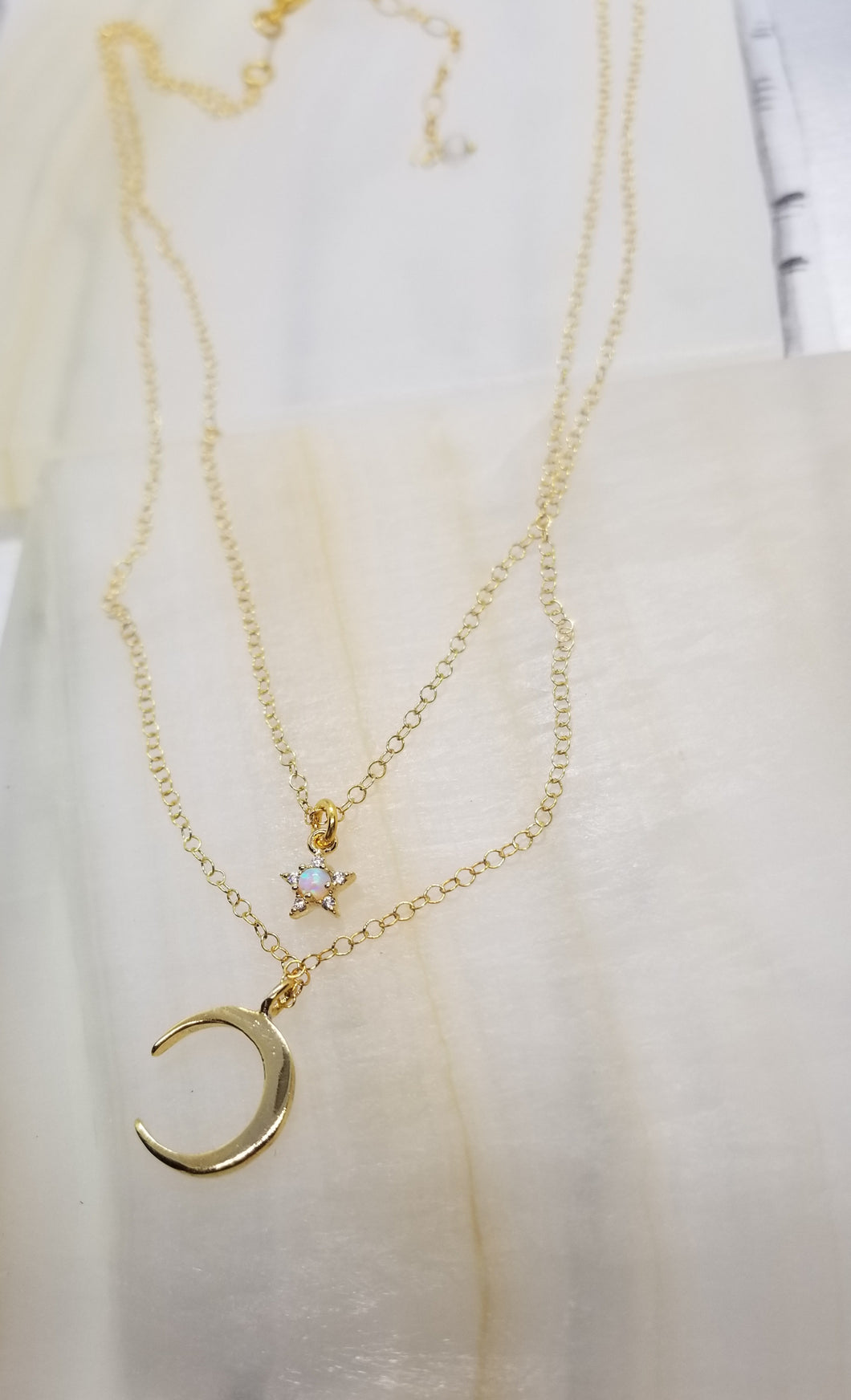 Opal Star with Gold Crescent Moon Duo