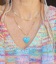 Load image into Gallery viewer, Turquoise Heart Talisman II on Gold (Kingman Turquoise with Bronze &amp; Amazonite)
